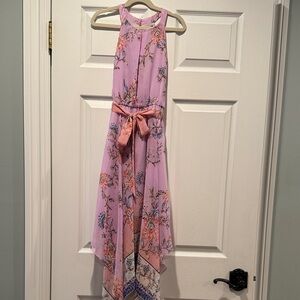 Zunie Lilac Floral High-Low Dress with Peach Tie